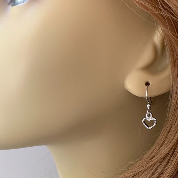 Heart Earrings Silver Dangle Heart Jewelry Womens Jewelry Gifts Handmade in USA - Picture 3 of 5